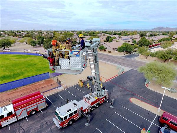 SMHS Fire Science ladder truck drill.